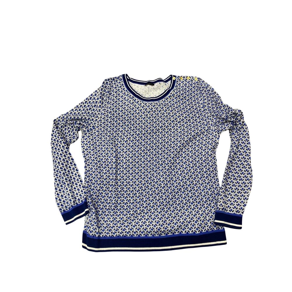 Talbots Women's Long Sleeve Light Weight Sweater, Large, Blue Patterned